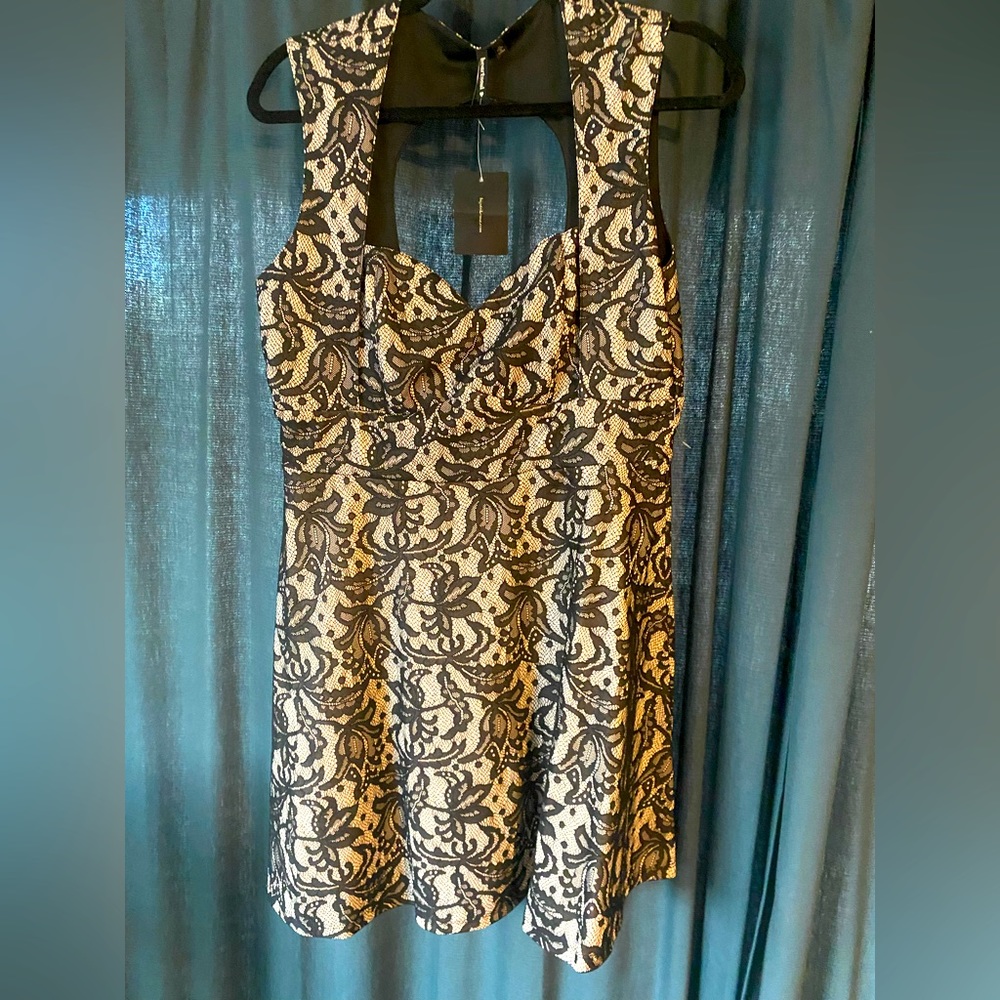 Stunning Tan & Black Lace party Dress (XL)